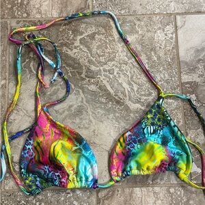 Luli Fama Neon Multicolor Animal Print Triangle Bikini Top